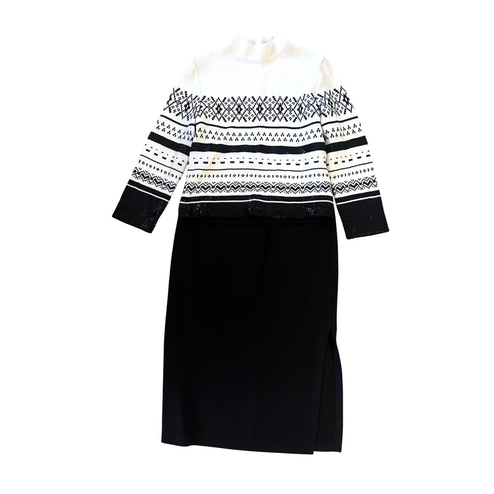 St John Collection Women's Knit Sweater Black White Sequined Skirt Set- Size M